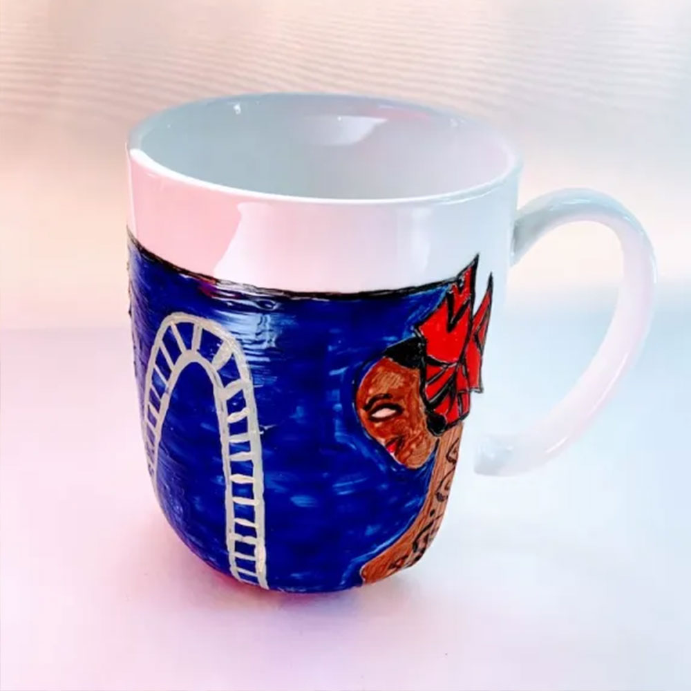Unique African Painted Mug | Handcrafted 'Obim' Porcelain Mug