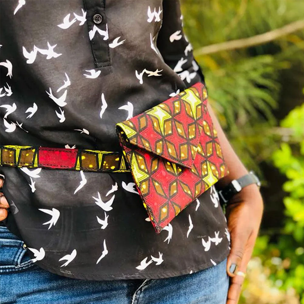 Yellow, Red, Black Ankara Waist Bag