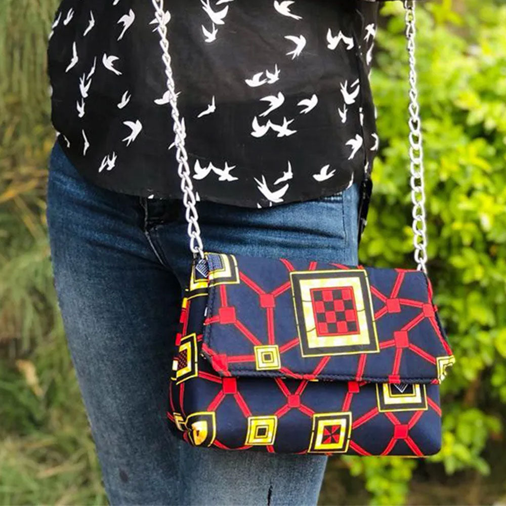 Blue, Yellow, and Red Print Sling Bag